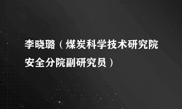 李晓璐（煤炭科学技术研究院安全分院副研究员）