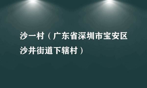 沙一村（广东省深圳市宝安区沙井街道下辖村）