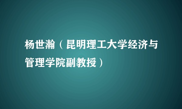 杨世瀚（昆明理工大学经济与管理学院副教授）