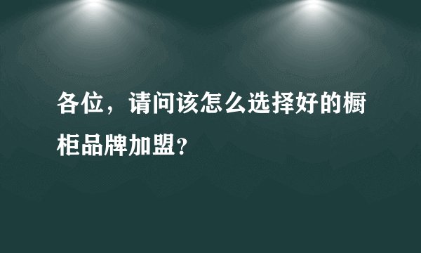 各位，请问该怎么选择好的橱柜品牌加盟？
