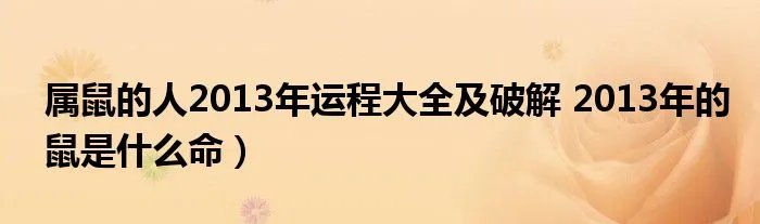 属鼠的人2013年运程大全及破解 2013年的鼠是什么命）
