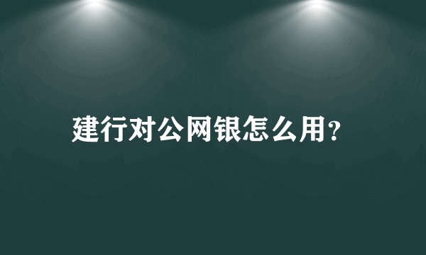 建行对公网银怎么用？