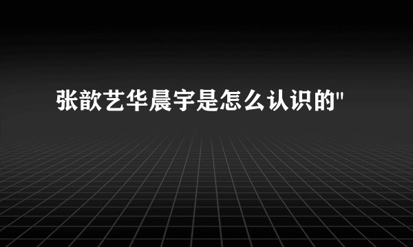 张歆艺华晨宇是怎么认识的
