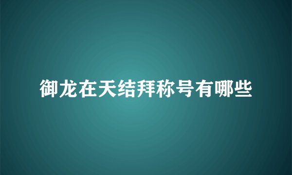 御龙在天结拜称号有哪些