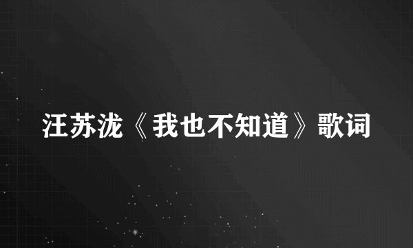 汪苏泷《我也不知道》歌词
