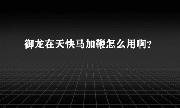 御龙在天快马加鞭怎么用啊？