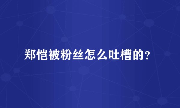 郑恺被粉丝怎么吐槽的？