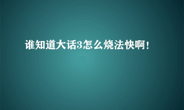 谁知道大话3怎么烧法快啊！