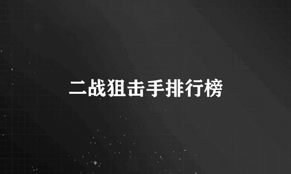 二战狙击手排行榜