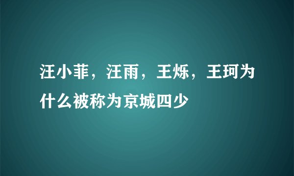 汪小菲，汪雨，王烁，王珂为什么被称为京城四少