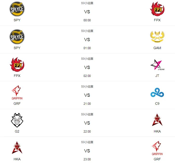 LOL S9小组赛赛程时间一览