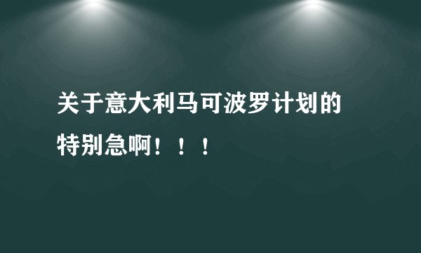 关于意大利马可波罗计划的   特别急啊！！！