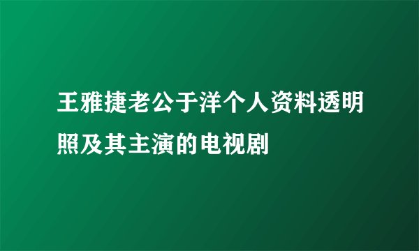 王雅捷老公于洋个人资料透明照及其主演的电视剧