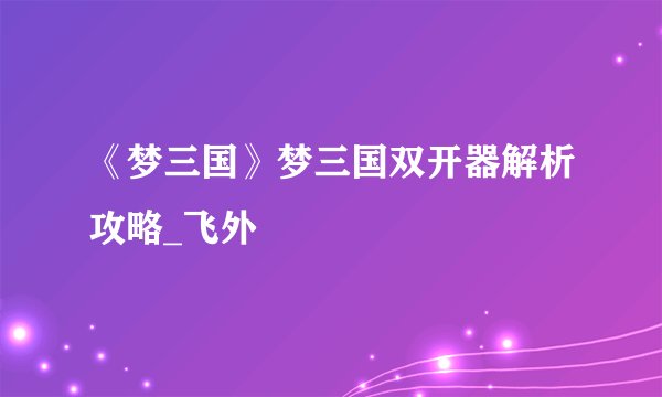 《梦三国》梦三国双开器解析攻略_飞外