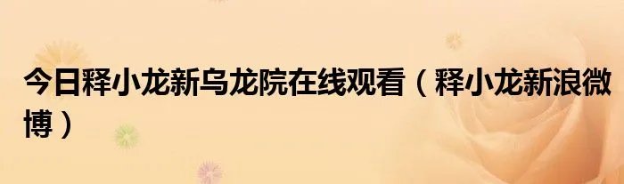 今日释小龙新乌龙院在线观看（释小龙新浪微博）