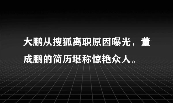 大鹏从搜狐离职原因曝光,董成鹏的简历堪称惊艳众人。