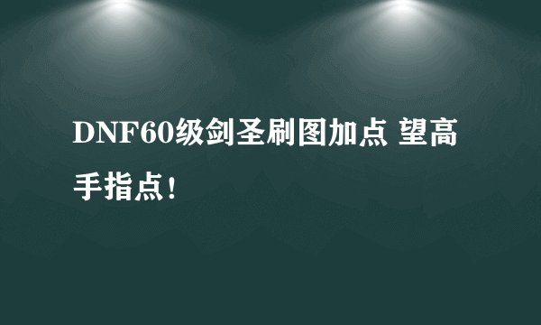 DNF60级剑圣刷图加点 望高手指点!