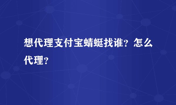 想代理支付宝蜻蜓找谁？怎么代理？
