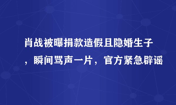 肖战被曝捐款造假且隐婚生子，瞬间骂声一片，官方紧急辟谣