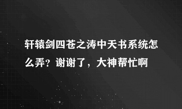 轩辕剑四苍之涛中天书系统怎么弄?谢谢了,大神帮忙啊