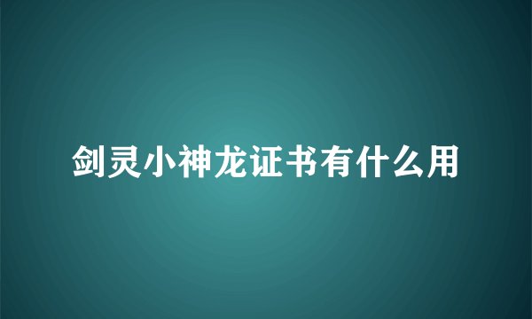 剑灵小神龙证书有什么用