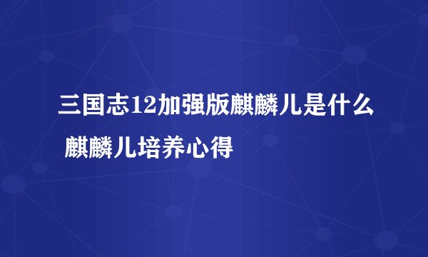 三国志12加强版麒麟儿是什么 麒麟儿培养心得