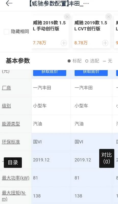 丰田威驰1.5自动挡国六底配落地价格？