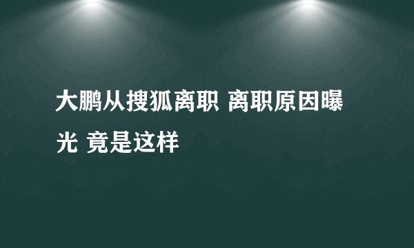 大鹏从搜狐离职 离职原因曝光 竟是这样