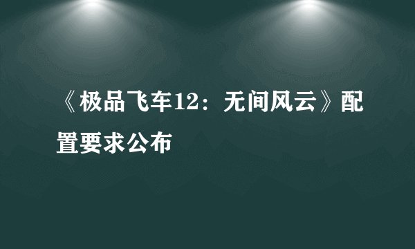 《极品飞车12:无间风云》配置要求公布