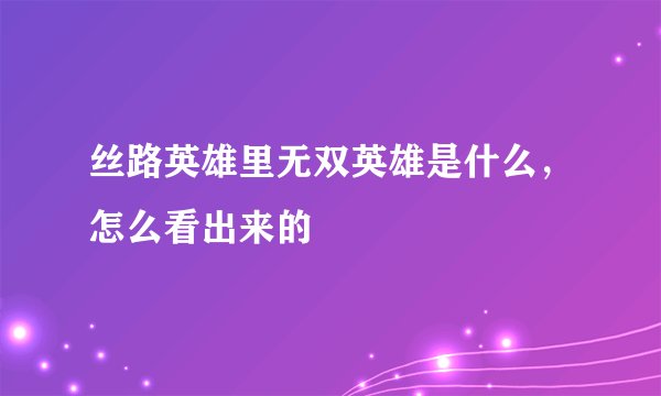 丝路英雄里无双英雄是什么，怎么看出来的