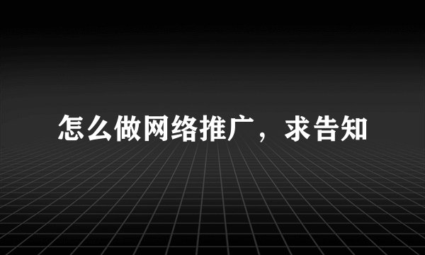 怎么做网络推广，求告知