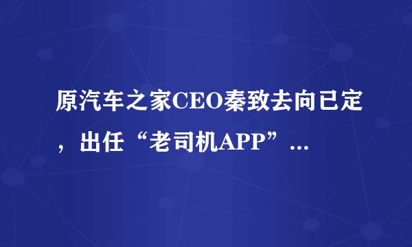原汽车之家CEO秦致去向已定，出任“老司机APP”董事长 |