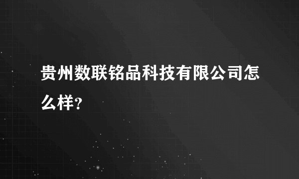 贵州数联铭品科技有限公司怎么样？