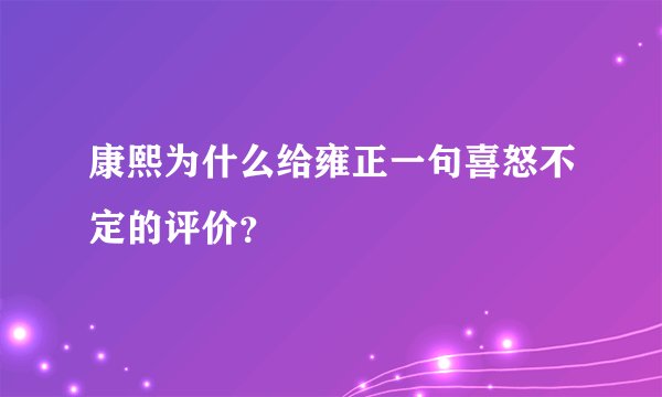 康熙为什么给雍正一句喜怒不定的评价？