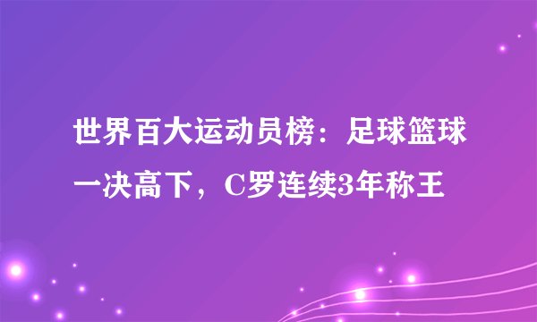 世界百大运动员榜：足球篮球一决高下，C罗连续3年称王