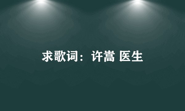 求歌词：许嵩 医生