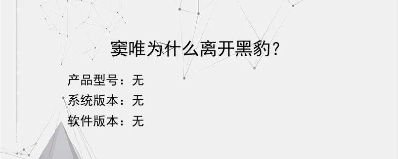 窦唯为什么离开黑豹？