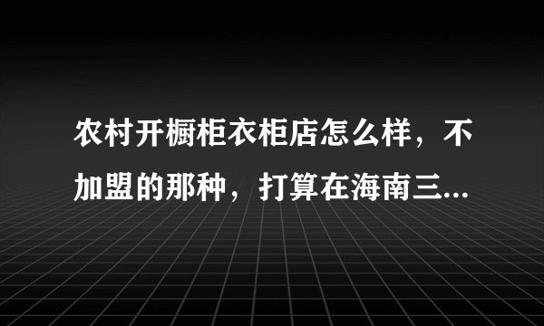 农村开橱柜衣柜店怎么样，不加盟的那种，打算在海南三亚的一个小镇上，专业人士帮忙解答下，奖励30分