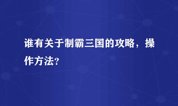 谁有关于制霸三国的攻略,操作方法?