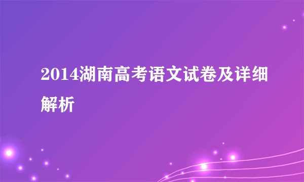 2014湖南高考语文试卷及详细解析