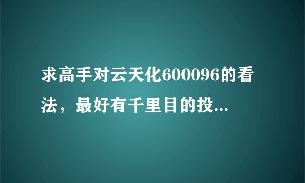 求高手对云天化600096的看法,最好有千里目的投资大家,呵呵