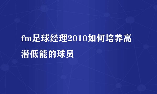 fm足球经理2010如何培养高潜低能的球员
