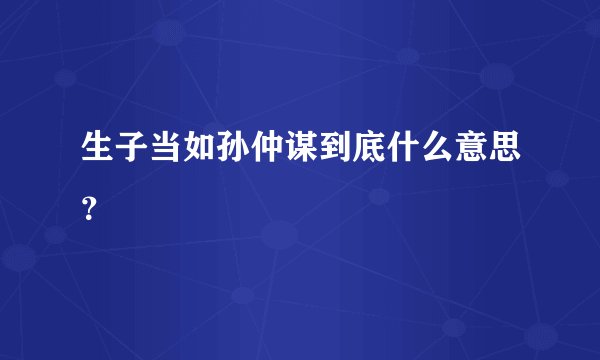 生子当如孙仲谋到底什么意思？