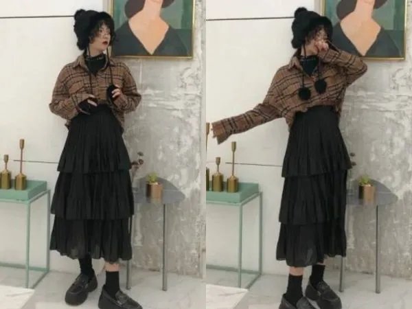 复古格子衬衣式外套怎么搭配?