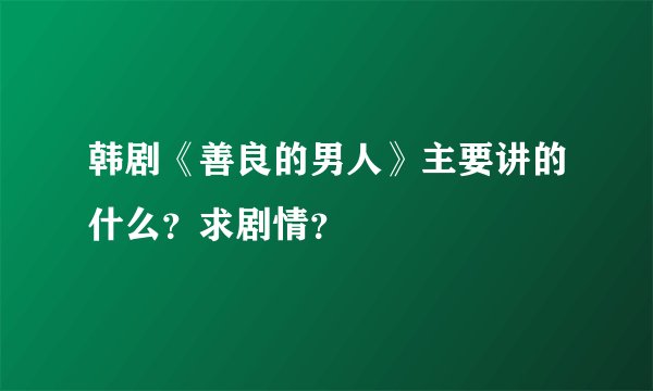 韩剧《善良的男人》主要讲的什么?求剧情?