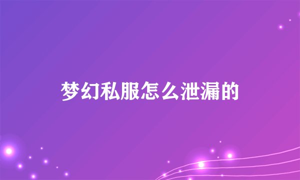梦幻私服怎么泄漏的