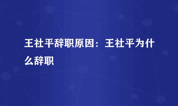 王社平辞职原因:王社平为什么辞职