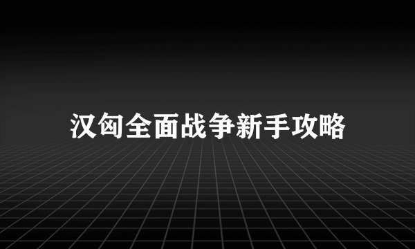 汉匈全面战争新手攻略