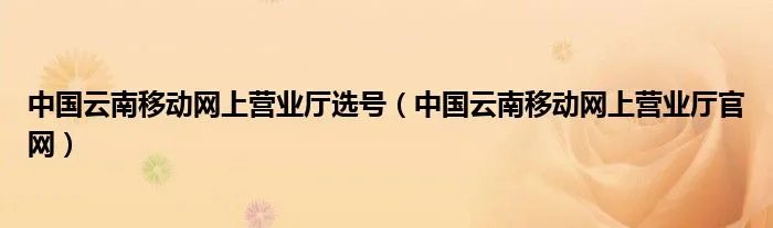 中国云南移动网上营业厅选号（中国云南移动网上营业厅官网）