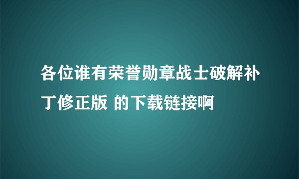 各位谁有荣誉勋章战士破解补丁修正版 的下载链接啊